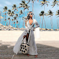 Miniatyrbild 2 av 5: Bikini Cover Up Strand Lång Maxiklänning Kvinnor Strand Cover Up Tunika Pareo Vit V-hals Klänning Robe Badkläder Baddräkt Strandkläder