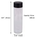 Miniatyrbilde 2 av 5: Pakke med 12 stk. 13,6 oz (400 ml) klare PET-plastflasker for juice med svart lokk