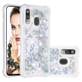 Pikkukuva 1 / 5: Samsung Galaxy A40 -kotelo, glitter, neste, läpinäkyvä, kimalteleva, kiiltävä, bling, kristallinkirkas, virtaava hiekka, pehmeä silikonikuori - hopea