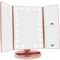 Miniatyrbild 1 av 4: Tri-fold Smink Spegel, 21 LED-lampor och 2X/3X Förstoring, Touch-brytare för Justering av Ljusstyrka, Dubbel Strömförsörjningsläge