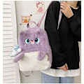 Miniatyrbild 3 av 5: Kawaii Katt Plysch Ryggsäck Söt Berlock Flicka Tonåring Kvinna Katt Öra Ryggsäck Fuzzy Väska Mysig Bokväska Laptop Skolväska (Lila)