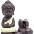 Miniatyrbilde 2 av 5: Røkelsebrenner, røyk, foss, tilbakestrømningsstativ, keramisk porselen, Buddha-statue, lite munktårn, konisk stang, askeoppsamler, med 20 tilbakestrømningsrøkelse