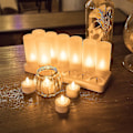Miniatyrbilde 3 av 5: Sett med 12 stearinlys LED oppladbare stearinlys elektrisk LED flamme flimrende med ladestasjon dekorasjon