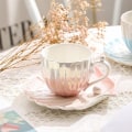 Miniatyrbilde 2 av 5: Perlemor kaffekopp og skål, 8oz(240ML) for spesialkaffedrikker, cappuccino, latte, americano og te, elegante keramiske kaffekopper for kaffe