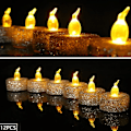 Miniatyrbillede 4 af 5: LED Tealight Stearinlys, 12 stk. Flammeløse Tealight Stearinlys med blødt flimrende lys, Vandtæt genopladelig lampe, til udendørs bryllupsfest jul Hallowe