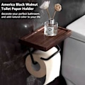 Miniatyrbillede 3 af 5: Toiletpapirholder med sort valnødhylde til badeværelse, vægmonteret toiletpapirholder