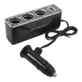 Miniatyrbillede 1 af 5: 3-vejs Multi-stik Bil-tænderstik Splitter USB-stiklader DC 12V/24V Triple Adapter med USB-port