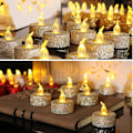 Miniatyrbillede 3 af 5: LED Tealight Stearinlys, 12 stk. Flammeløse Tealight Stearinlys med blødt flimrende lys, Vandtæt genopladelig lampe, til udendørs bryllupsfest jul Hallowe