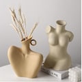Miniatyrbilde 3 av 5: Kvinnelig kropp vase keramikk statue blomster vase vase hvit moderne hode planter potte for hage stue hjem bord kunst statue dekor(Farge: Siv, Størrelse:A