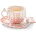 Miniatyrbillede 1 af 5: Keramiske Tekopper og Underkopper Kaffe Kande Porcelæn Britisk Kaffe Latte Kopper Perlemors Skaller Pink