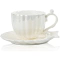 Miniatyrbillede 1 af 5: Perlemor Kaffe Kop og Underkop, 8oz(240ML) til Specialkaffe Drikke, Cappuccino, Latte, Americano og Te, Elegant Keramiske Kaffe Kopper til Kaffe