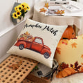 Miniatyrbilde 4 av 5: Sett med 4 dekorative høstputer - Høstgresskar Farmhouse Linen 18 X 18\" Putetrekk for sofa, dagbed, hjem, utendørs, bil (18\" X 18\" Takke