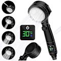 Miniatyrbild 1 av 5: Vattenbesparande duschhuvud - Energibesparande duschhuvud - 4 högtrycksstrålmönster - Duschhuvud med digital temperaturdisplay