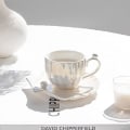 Miniatyrbillede 2 af 5: Perlemor Kaffe Kop og Underkop, 8oz(240ML) til Specialkaffe Drikke, Cappuccino, Latte, Americano og Te, Elegant Keramiske Kaffe Kopper til Kaffe