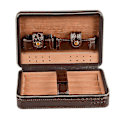 Miniatyrbillede 3 af 5: Ctmw Læder Rejse Cigar Humidor Etui, Bærbar Cedertræ Med Luftfugtighedsfugter Luftfugtighedsfugter Til 4 Cigarer