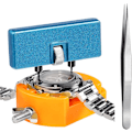 Miniatyrbild 1 av 5: Sats för byte av klockbatteri, verktyg för att öppna klockfodral genom att vrida, verktygssats för demontering av klockor, hållare för klockfodral, pincett, bruksanvisning