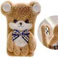 Miniatyrbillede 1 af 5: Kompatibel med iPhone 13 Pro Max Fuzzy Plys Pude Etui Sød 3D Sjov Tegneserie Bjørn Håndlavet Fluffy Pels Pels Sløjfe Vinter Varm Glat til Kvinder Pige Blød