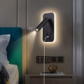 Miniatyrbillede 4 af 5: LED Vægslampe, Sengeborde Læselys Med Afbryder, USB Opladningsport, Soveværelse Stemningsbelysning Justerbar Spotlight (3w 3000k + 9w 6000k) Sort