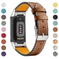 Premium äkta läder justerbart klockarmband för Fitbit Charge 6 5 - Brun Brown