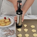 Miniatyrbilde 3 av 5: Kakepresspistolsett, rustfritt stål glasurdekorasjonspresspistolsett med 13 skiver og 7 glasurtupper for hjemme-DIY, kjeksmaker og dekorasjon, svart