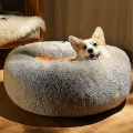 Miniatyrbilde 2 av 3: Luksuriøs myk plysj hund seng rund form sovepose kennel katt valp sofa seng kjæledyr hus vinter varme senger pute overlegen komfort -