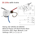 Miniatyrbillede 1 af 4: Loftventilator Afbryder Zing Ear Ze-208s E89885 3 Hastigheder 4 Tråds Kæde C