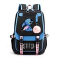 Stitch USB genopladelig skoletaske til mandlige og kvindelige studerende BLACK BLUE