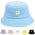 Miniatyrbilde 1 av 5: Solhatt for barn med smilende ansikt, bøttehatt for jenter og gutter, sommer solbeskyttelse bomull unisex strandlue
