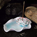 Miniatyrbillede 3 af 3: Røgelseholder Keramik Håndlavet Kunstnerisk Røgelseholder Brænder Pind Spole Lotus Askefanger Buddhistisk Vandlilje Plade (Azurblå)