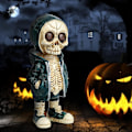 Miniatyrbild 1 av 5: Coola Retro Skelettfigurer, Halloween Gotisk Dekoration Skalle Hartsstaty, Söt Halloween Prydnad för Hemmakontor C