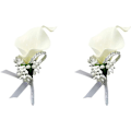 Pikkukuva 1 / 2: Calla Lily Creamy White Boutonniere Set of 2 Handmade Silk Flower with Ribbon Corsage for Bride Groom Wedding Party