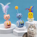 Miniatyrbild 4 av 5: Färgglada fjäderleksaker för katt - Tease katt Tumbler Musleksaker, katt Interaktiv själv hej leksaker, Bollleksaker (Gul)