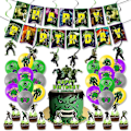 Miniatyrbilde 1 av 5: The Hulk-tema festbanner, ballonger, kakepynt, hengende virvler dekorasjonssett