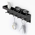 Miniatyrbillede 1 af 5: Nøgleholder / Organizer - Sort Nøgleholder Med Hylde, Selvklæbende Tastatur Opbevaring, Væghængt Organizer
