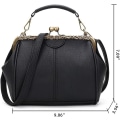 Miniatyrbillede 5 af 5: Retro hul håndtaske til kvinder Læder skuldertaske Aften clutch taske Kys lås lukning Crossbody taske Pung