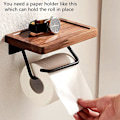 Miniatyrbillede 5 af 5: Toiletpapirholder med sort valnødhylde til badeværelse, vægmonteret toiletpapirholder