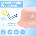 Miniatyrbilde 4 av 5: Solhatt for barn med smilende ansikt, bøttehatt for jenter og gutter, sommer solbeskyttelse bomull unisex strandlue