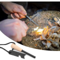 Miniatyrbillede 4 af 5: Sæt med 2 flint og stål, flinttænder til overlevelse til bushcraft, magnesiumstang ildstarter kit med håndlavet træhåndtag, 20.000 gange