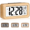 Miniatyrbild 1 av 5: Enkel att ställa in bambu digital väckarklocka med temperatur, datum, bakgrundsbelysning, snooze, för sovrum, sängbord, hem, kontor