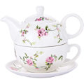 Miniatyrbillede 1 af 5: Porcelæn Te Til En, Blomster Tekande Og Kop Sæt, Rattan Blomster