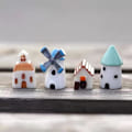 Miniatyrbillede 4 af 5: Huse til Fe-have Tilbehør, Håndmalet Vindmølle Stil Miniature Fehus til Fe-have Forbrugsvarer, Mini Figurer Sæt af 4 Stykker til Blomst
