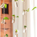 Miniatyrbillede 2 af 5: Vægophængte Plantepotter, Vindklokkestil Dekoration Glasvase med Hørtov Blomsterpotte Hængende Glas til Hydroponiske Planter Hjemmehave Dekoration (4 * 2cm)