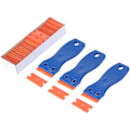 Miniatyrbillede 1 af 4: 3 stk. Plastik Skraber med Kontureret Greb, 100 stk. Genopfyldningsbare Dobbeltkantede Plastik Razor Blades Ideelle til Bil