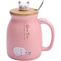Miniatyrbillede 1 af 4: Søde Keramik Katte Kopper med Ske og Trælåg, Tekop Kaffe Vand Mælk Kop til Hjem Kontor Drikkevarer Gave (Pink)