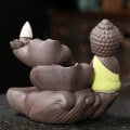 Miniatyrbillede 3 af 5: Lille Røg Tilbageflow Røgelsespindeholder Maitreya Buddha Statue Porcelæn Vandfald Censer Hjem D