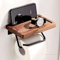 Miniatyrbillede 1 af 5: Toiletpapirholder med sort valnødhylde til badeværelse, vægmonteret toiletpapirholder