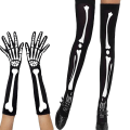 Miniatyrbillede 3 af 3: 2 Par Halloween Knogle Strømper Handsker Cosplay Skull Skelet Knogle Handsker Strømper Gyser Halloween Party Cosplay Strømper Handsker Ornament Sort