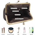 Miniatyrbillede 4 af 5: Retro hul håndtaske til kvinder Læder skuldertaske Aften clutch taske Kys lås lukning Crossbody taske Pung