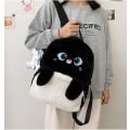 Pikkukuva 3 / 5: Kawaii kissapehmolelu reppu söpö riipus tyttö teini naiset kissansilmä korva reppu pörröinen laukku kodikas kirjakassi kannettava koululaukku (musta)