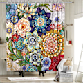 Miniatyrbillede 3 af 5: Boho Blomster Bruseforhæng Til Badeværelse, Lyst Stof Blomster Bruseforhæng Med 12 Kroge, Multi